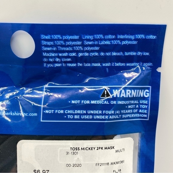 Disney Kids Reusable Cloth Face Masks 2 Pack For Kids 4 And Up New In Package - Picture 6 of 7